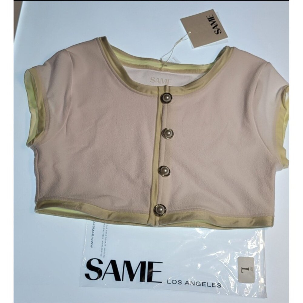 SAME Los Angeles Top  Swim Womens The Grace Solid Size Large Beige Faux Suede